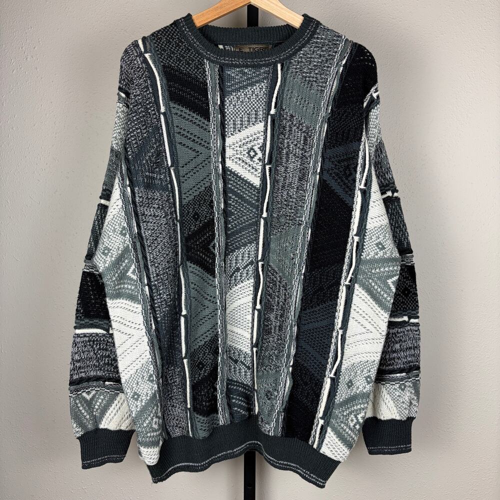 Vintage Coogi Style 3D Knit Le Tigre 90s Rap XL Sweater
